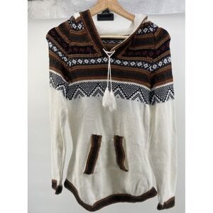 Artesano Women Alpaca Blend Fair Isle Pullover Hoodie‎ Peru Brown , White, Black